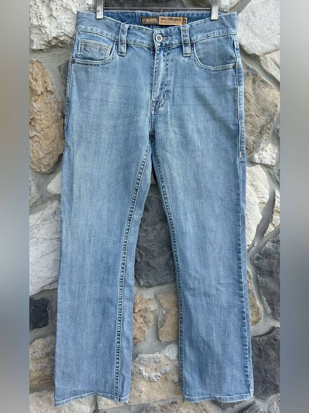 Rock & Roll Denim Mens Double Barrel Bootcut Jeans 30x32 Relaxed Light Wash